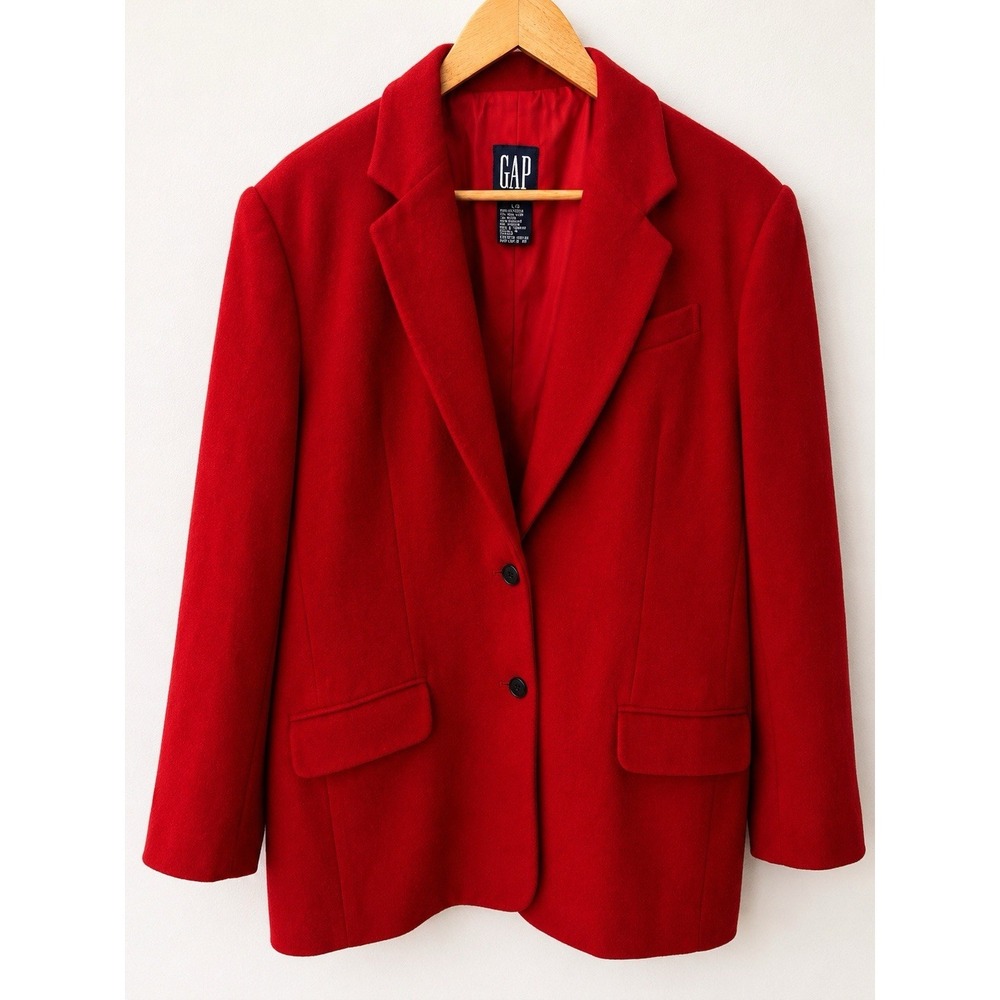 GAP Vintage 90s Wool Blend Blazer Jacket Women's Large L Classic Office Red Coat